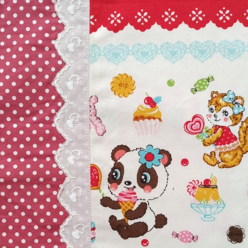 リバーシブルで使えるランチマット レトロアニマル × リボン柄 レース