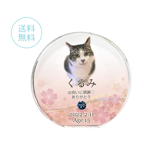 【送料無料】クリスタル　ペット位牌／華　カラー　ペット仏具 　ペット　位牌　供養　犬　猫　可愛い　おしゃれ　人気　遺影 1枚目の画像