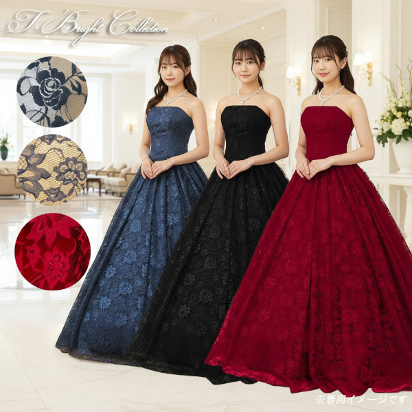 カラードレス 赤 紺 黒 結婚式 演奏会 発表会に人気 総レースのエレガントなロングドレス 大きいサイズあり  0131
