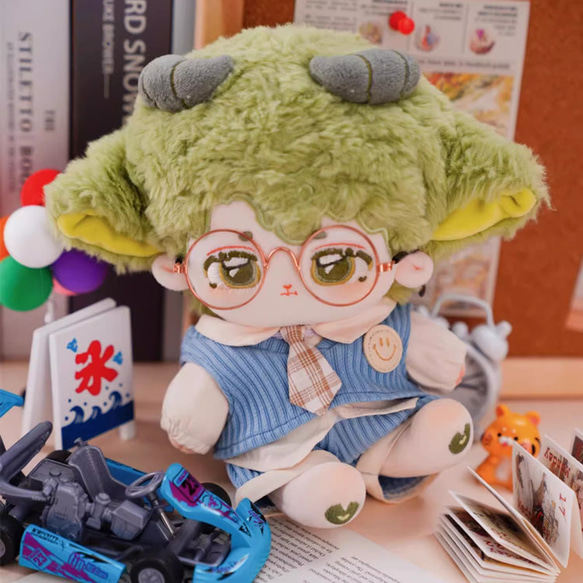 20cmぬいぐるみ 着せ替えぬいぐるみ 緑髪緑目の羊少年 2種類 角
