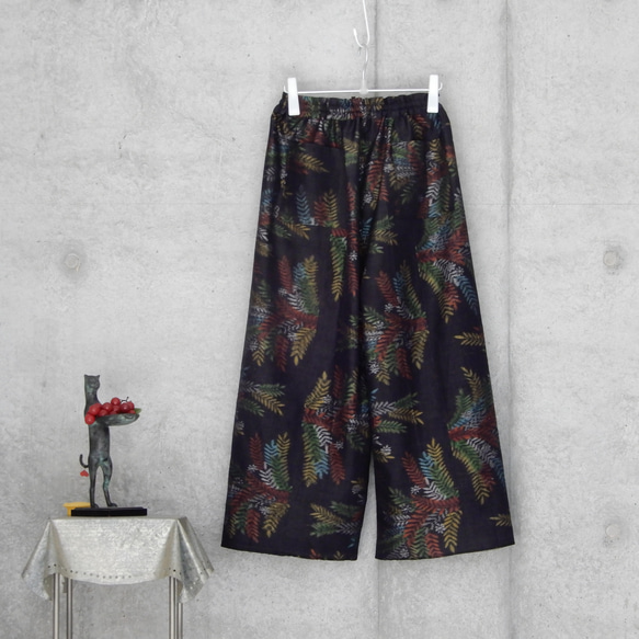 着物リメイク　紬のサルエル風パンツ/　 フリーサイズ 2枚目の画像