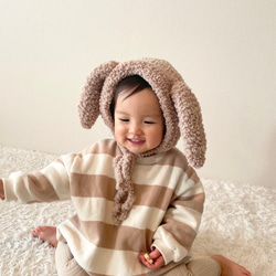 ボンネット　ボンネット帽子　ハンドメイド帽子　もこもこ帽子　くま耳帽子　ハンドメイド　ベビー　キッズ　帽子　うさ耳帽子 3枚目の画像