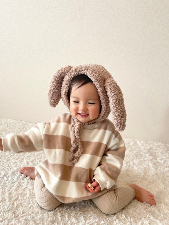 ボンネット　ボンネット帽子　ハンドメイド帽子　もこもこ帽子　くま耳帽子　ハンドメイド　ベビー　キッズ　帽子　うさ耳帽子 3枚目の画像