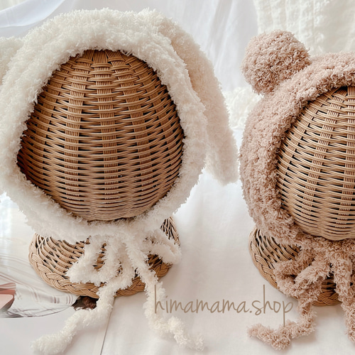 ボンネット ボンネット帽子 ハンドメイド帽子 もこもこ帽子 くま耳帽子