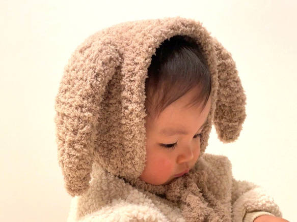 ボンネット　ボンネット帽子　ハンドメイド帽子　もこもこ帽子　くま耳帽子　ハンドメイド　ベビー　キッズ　帽子　うさ耳帽子 5枚目の画像