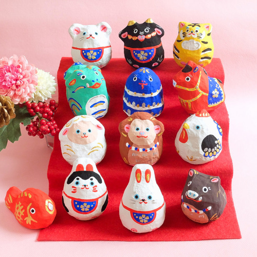 張り子 十二支揃え-桜-めで鯛つき その他置物 めでたいけん 通販