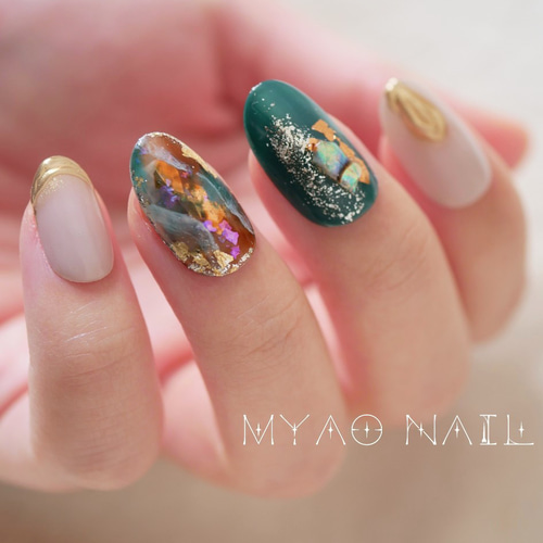 グリーン 緑 天然石 オーダーネイルチップ ネイルチップ（つけ爪