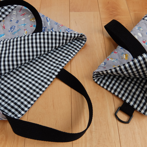 レッスンバッグ＆上履き入れ＊カラフルなのりもの＊グレー レッスン