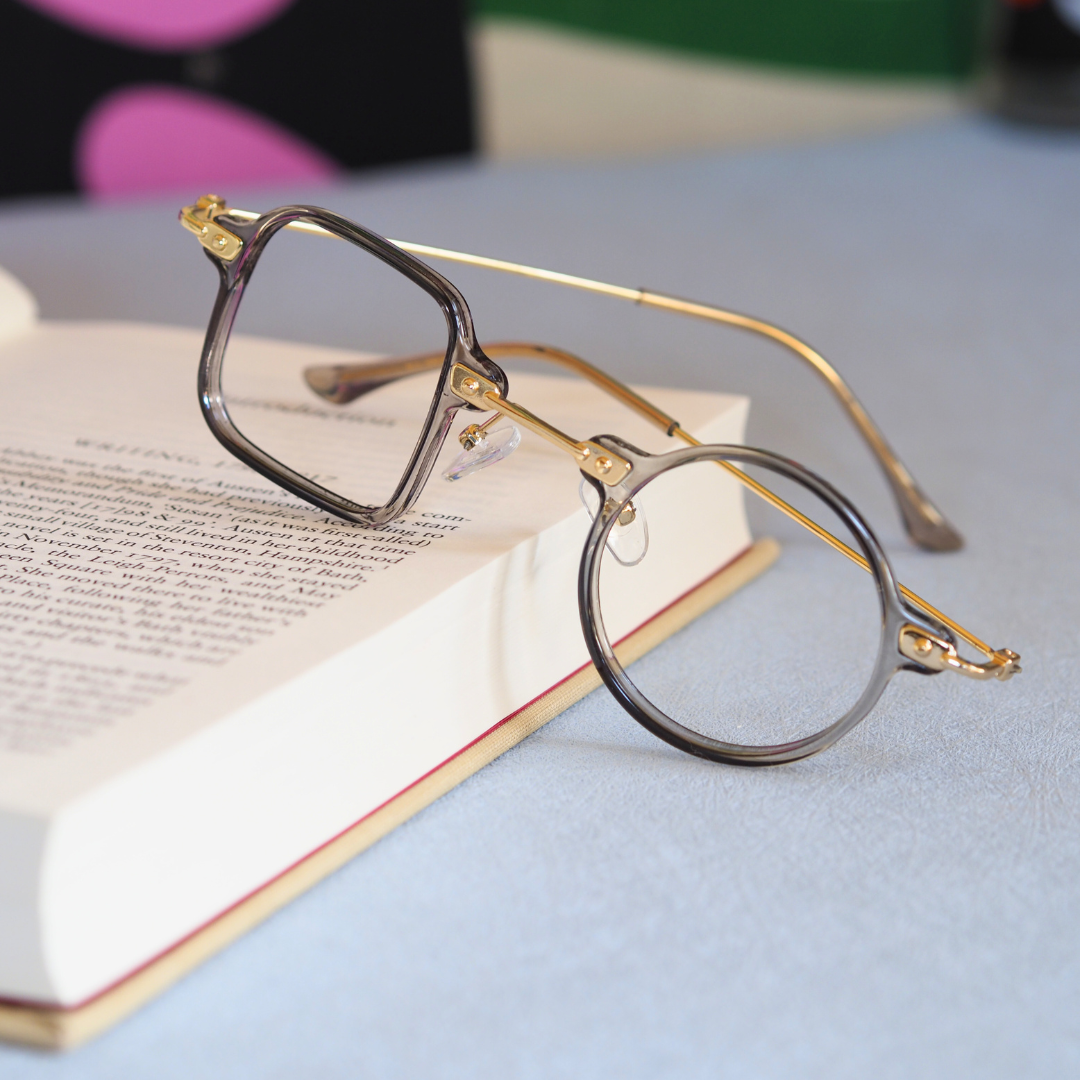 ▢-○丸四角 ジオメトリック型クラシックフレーム｜クリアグレー