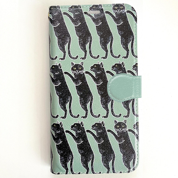 「立ち猫 黒猫」手帳型スマホケース　iPhone 3枚目の画像