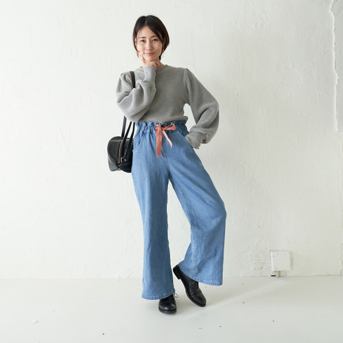 ﾓﾘﾉｶﾞｯｺｳ キレイ楽チンどっちも欲しい♪ウエストゴムワイドデニム