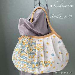 コロンと可愛いショルダーグラニーバッグ そよ風に流れるミモザ柄