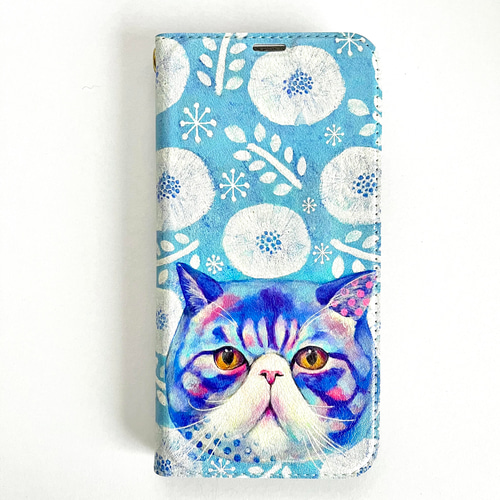 猫絵「エキゾチックショートヘア」帯ナシ手帳型スマホケース iPhone
