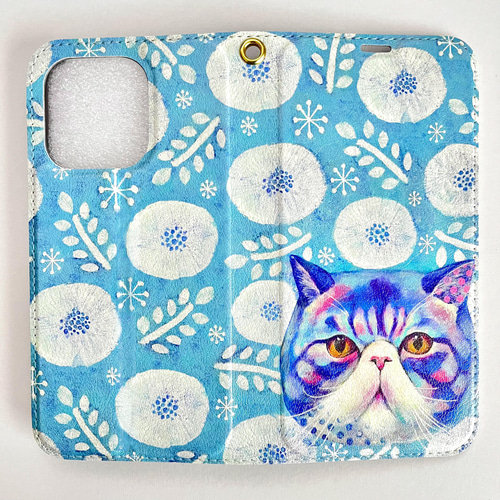 猫絵「エキゾチックショートヘア」帯ナシ手帳型スマホケース iPhone