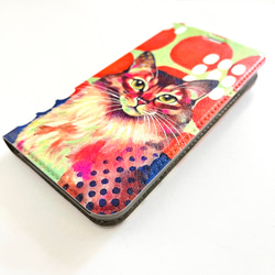猫絵「ソマリ・オレンジ」帯ナシ手帳型スマホケース　iPhone 4枚目の画像
