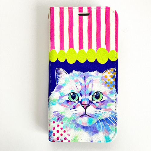 猫絵「チンチラペルシャ」帯ナシ手帳型スマホケース iPhone iPhone