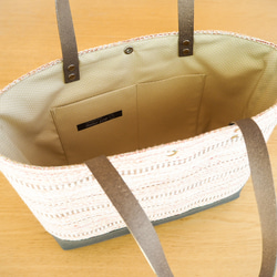 【SALE】春色ミックスツイード調手織り布のA4トートバッグ（ピンク） 3枚目の画像