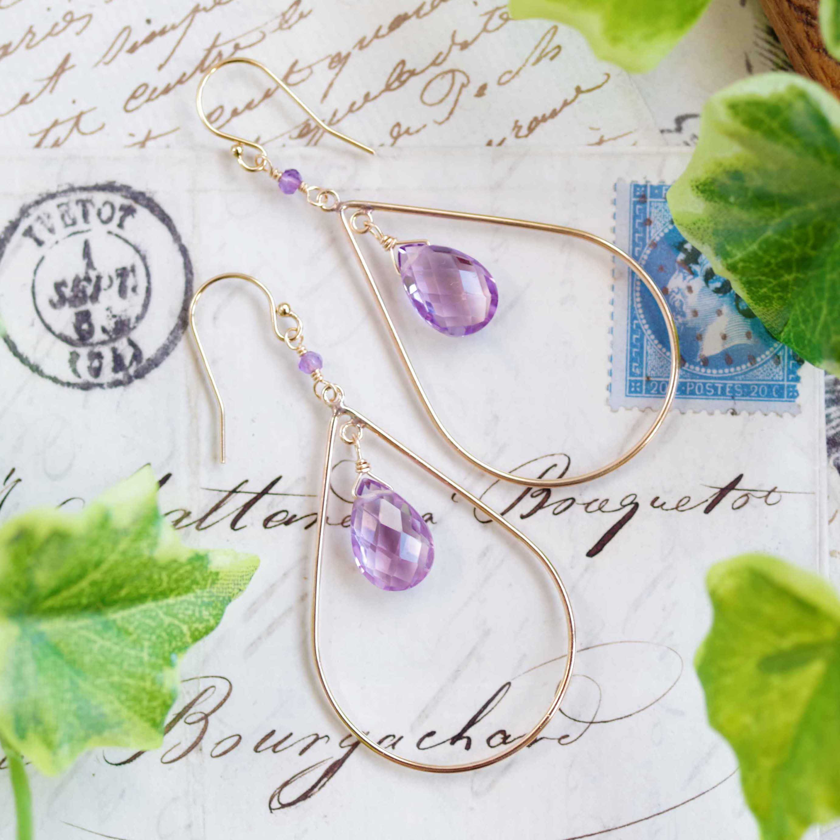 K14GF【violet drops】菫滴・ピアス／イヤリング(2)［アメシスト］