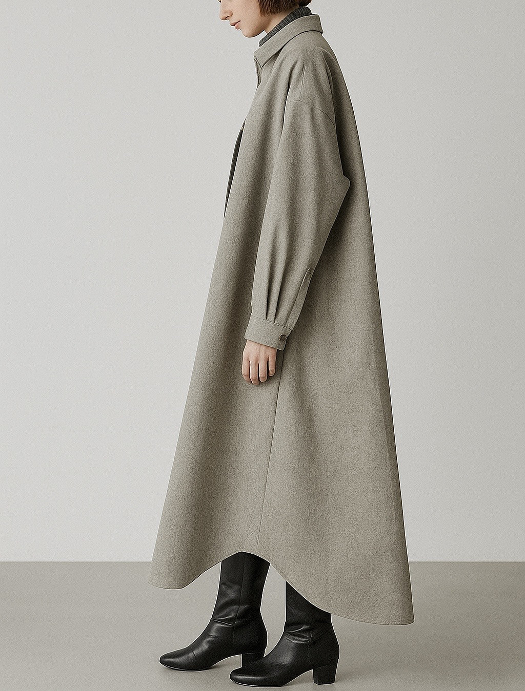 （Hjärta） 季節をまたいで育てる。綿ウールバフクロス ジャケットワンピース light grey 遠州織物