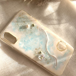 スマホケース iPhoneケース 〝ニュアンスぱーるフラワー〟　スマホケース　light blue   ver. 3枚目の画像