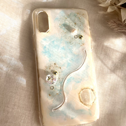 スマホケース iPhoneケース 〝ニュアンスぱーるフラワー〟　スマホケース　light blue   ver. 4枚目の画像