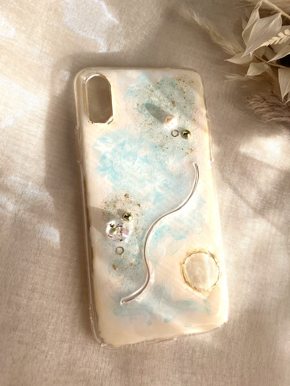 スマホケース iPhoneケース 〝ニュアンスぱーるフラワー〟　スマホケース　light blue   ver. 4枚目の画像