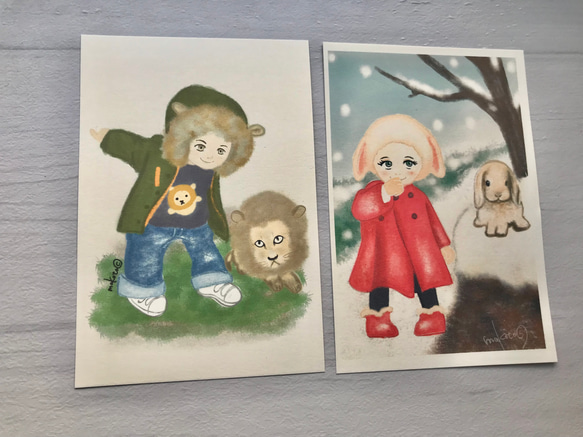 子供と動物シリーズポストカード×２枚組 1枚目の画像