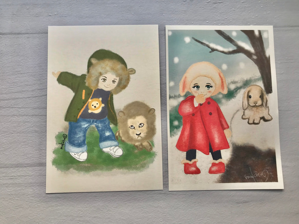 子供と動物シリーズポストカード×２枚組 2枚目の画像