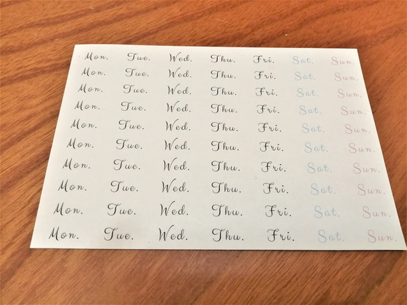 　曜日シール　略字　英字　A6シート×４枚 2枚目の画像