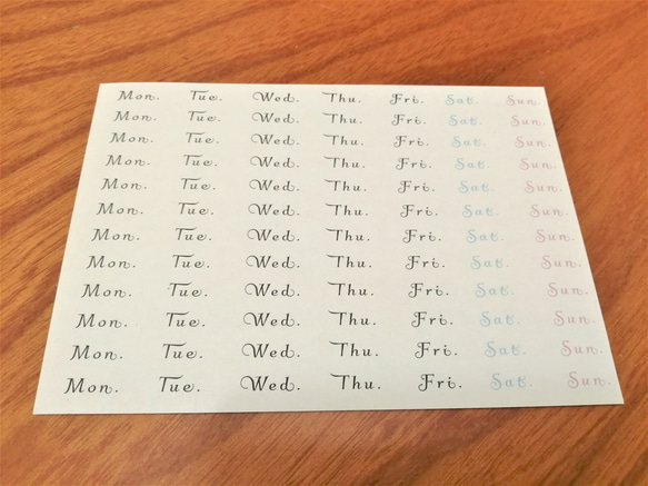 　曜日シール　略字　英字　A6シート×４枚 4枚目の画像