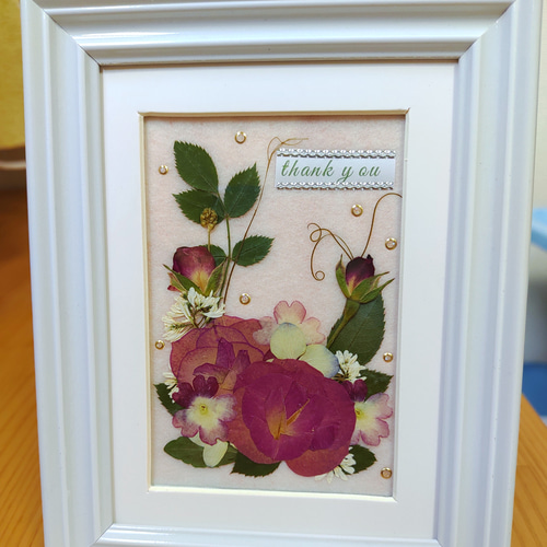 送料無料】ピンクのバラ 押し花額 その他インテリア雑貨 真蓮花工房