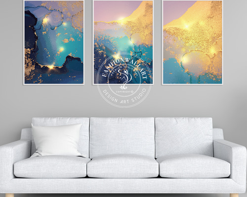 アートポスター 抽象画 ゴールド ブルー 大理石 金箔 北欧風 モダン