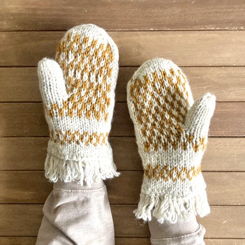 ⑮送料無料！エスニック ネパール製 フリンジ ミトン手袋 ハンド