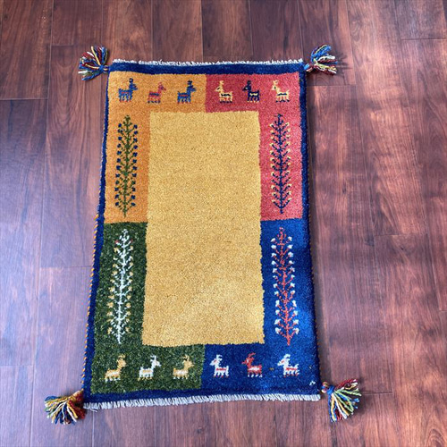 大特価40％OFF】ペルシャ ギャッベ 玄関マット 76×47cm イエロー 成F-2