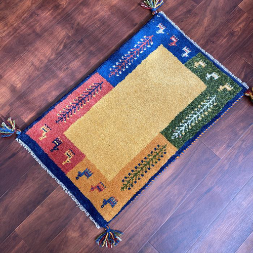 大特価40％OFF】ペルシャ ギャッベ 玄関マット 76×47cm イエロー 成F-2