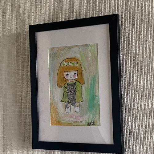 絵画 ついてる 。原画☆【猫たちは落ちた星を花束に集め、楽しく一緒