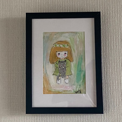絵画。原画【可愛い金髪の女の子が猫ちゃんを抱いて楽しく遊んで