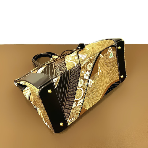 SOLD◇40サイズ◇着物帯と本革のリメイクバッグ◇remake.829 日本職