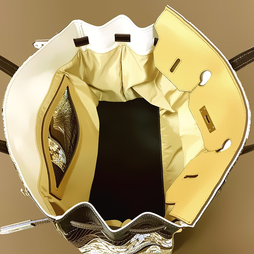 SOLD◇40サイズ◇着物帯と本革のリメイクバッグ◇remake.829 日本職