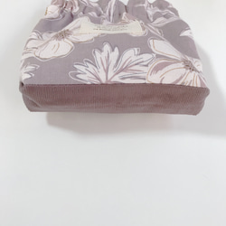 cotton flower fabric くすみパープル系　三角マチのバネ口ポーチ　12cm 9枚目の画像