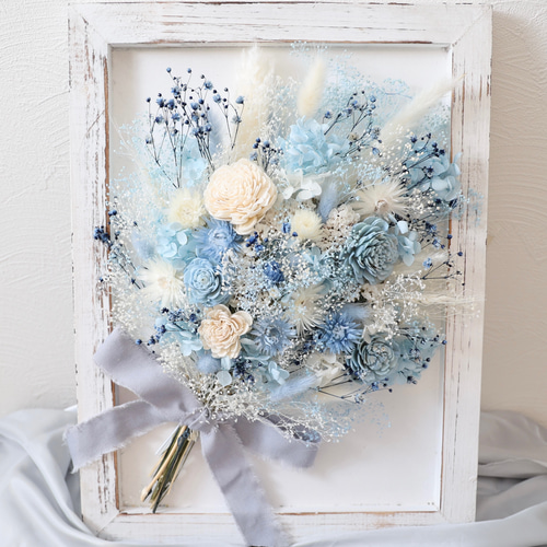 新作⭐︎ ブルー系 かすみ草 ドライフラワー アレンジフレーム ドライ
