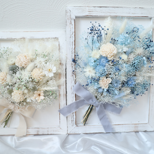 新作⭐︎ ブルー系 かすみ草 ドライフラワー アレンジフレーム ドライ