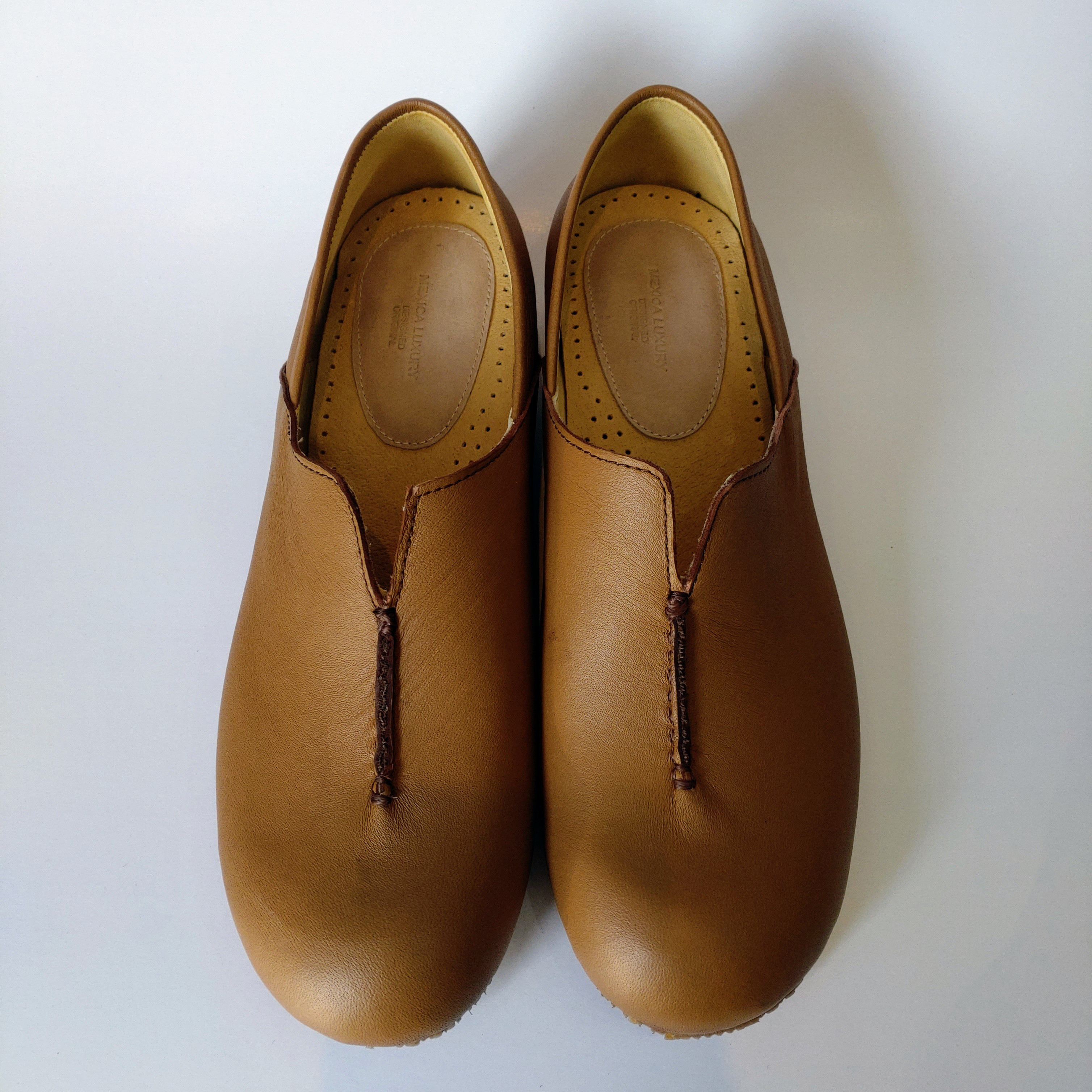 ★本革★柔らかく履きやすい☆ぺたんこ靴★キャメル★フラットシューズ★サイズ無料調整★A02B
