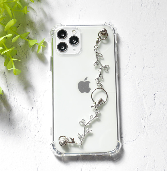 鳥とリーフのキーリングハンガー　スマホケース　iPhoneケース　ストラップ　全機種　スマホチェーン 2枚目の画像