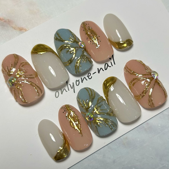 ネイルチップ ぷっくりフラワー ミラーネイル ニュアンス - you-u nail