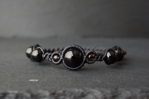 モリオン(黒水晶)のシンプルお守りブレスレット - black - ＜金属