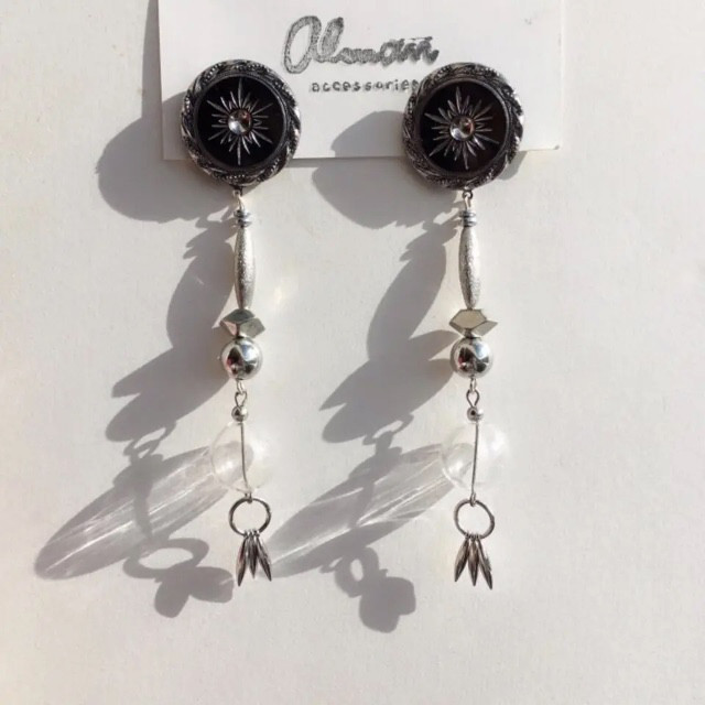 ステンレス ポスト ピアス ラインストーン シルバー ギザギザ ブラック