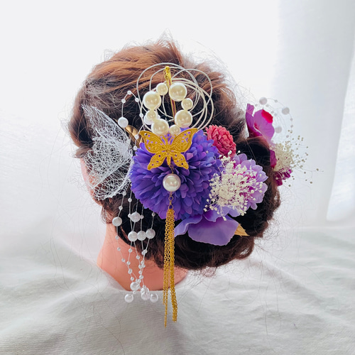 成人式髪飾り 結婚式髪飾り 揺れるパールチェーンタッセル