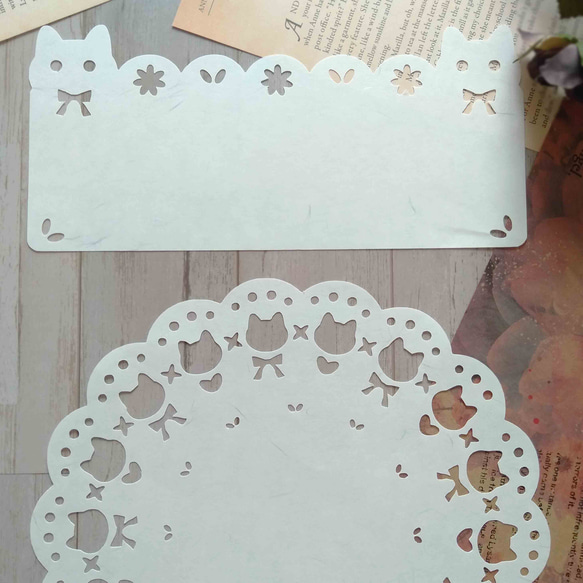 【数量限定】レースペーパー  アニマル 猫 くま うさぎ 6種柄 コラージュ 紙素材　ラッピング 　デザインペーパー　猫 8枚目の画像