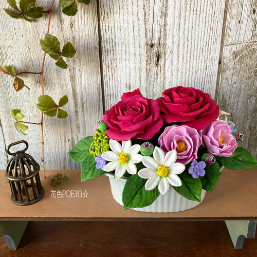 粘土の花〓7種盛り＊薔薇とカーネーション・ミックスフラワー♡麻布
